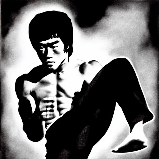 Prompt: portrait of bruce lee by james dean, very detailed, 4 k