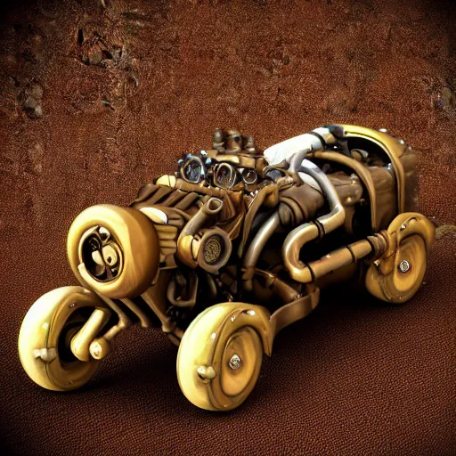 Prompt: steampunk children's pedal car, detailed, 3 d render, steampunk,