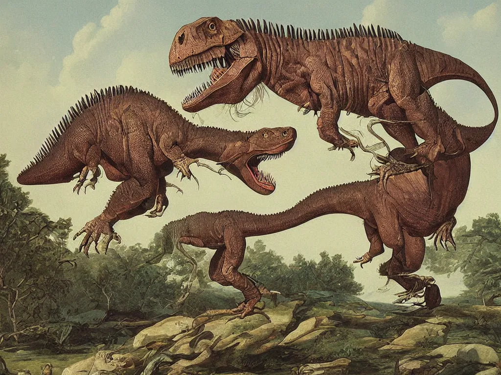 Image similar to tyrannosaurus rex biological painting by john audubon