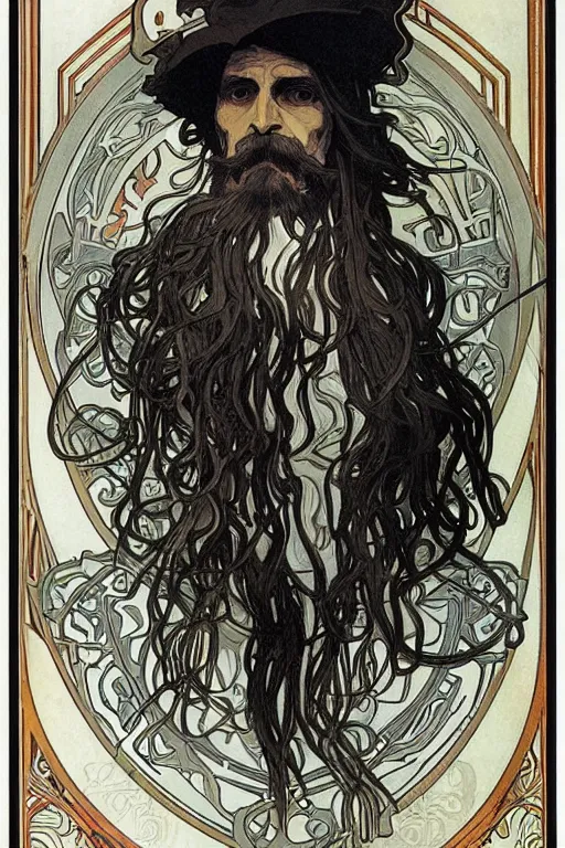 Prompt: bearded skull, illustration art by alphonse mucha