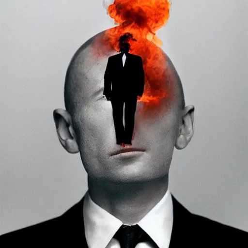 Prompt: annie liebowitz photo of a man who's head is replaced with a puff of smoke