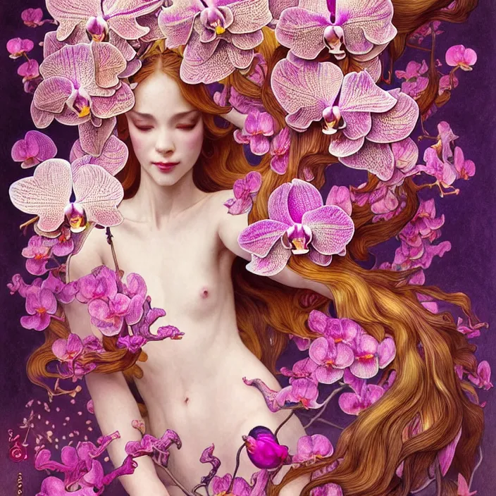 Image similar to psychedelic animal made of orchid and cherry blossom tree and mushroom, LSD, diffuse lighting, fantasy, intricate, elegant, highly detailed, lifelike, photorealistic, digital painting, artstation, illustration, concept art, smooth, sharp focus, art by John Collier and Albert Aublet and Krenz Cushart and Artem Demura and Alphonse Mucha