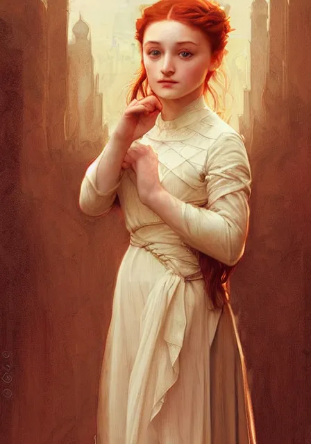 Image similar to little girl sansa stark, intricate, elegant, highly detailed, digital painting, artstation, concept art, smooth, sharp focus, illustration, art by artgerm and greg rutkowski and alphonse mucha and william - adolphe bouguereau