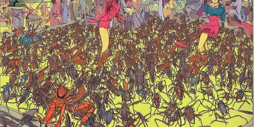 Prompt: insect carnival, by moebius