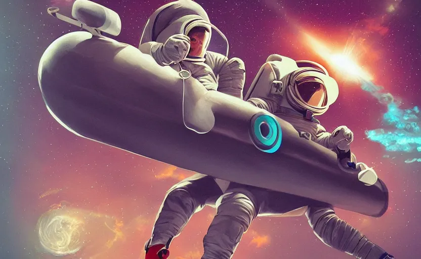 Image similar to astronaut on a nimbus could, mobius art style, trending on artstation, sharp focus, masterpiece