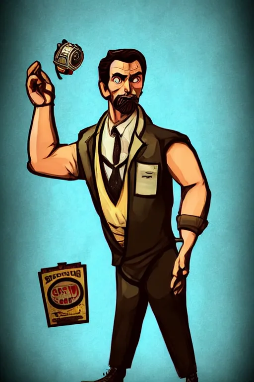 Image similar to handsome guy but lazy, with singlet tshirt and towel on shoulder. bioshock infinite art style, gta chinatown wars art style, pop art, proportional, digital arts, artstation, concept arts, smooth, sharp focus, illustration, intricate, hyperdetails, art by banksy and mimmo rottela, pixels art by paul robertson