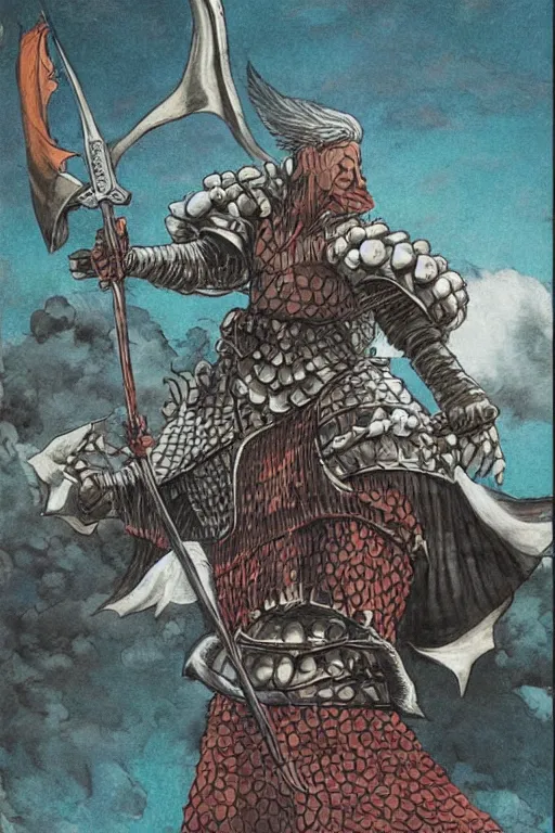 Image similar to abaporu as a giant, behind a feudal castle, guts from berserk staring at her while holds his sword, manga art style, manga page, berserk art style