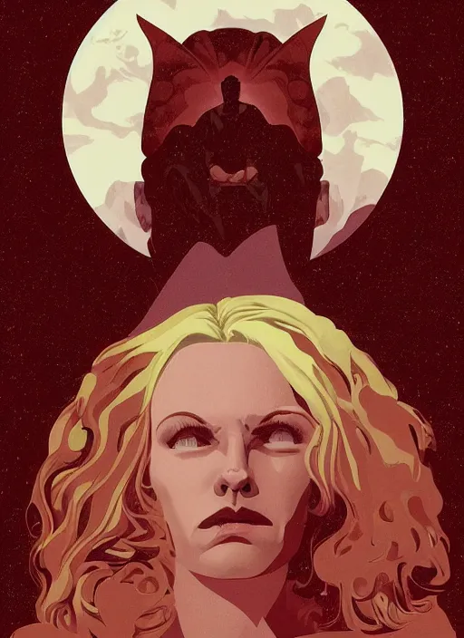 Prompt: Twin Peaks poster artwork by Michael Whelan and Tomer Hanuka, Karol Bak, Rendering of Was Thomasin a martyr, transformed into the evil presence that everyone accused her of being in a tragic turn of fate, or was she merely an untapped catalyst, given the final chance to live free in the demonic haze where she belongs?, from scene from Twin Peaks, clean, full of details, by Makoto Shinkai and thomas kinkade, Matte painting, trending on artstation and unreal engine