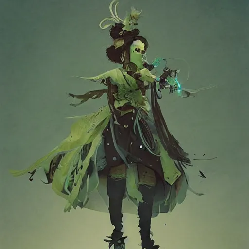 Image similar to western fantasy bard style costume design, green tone, design by cory loftis, fenghua zhong, ryohei hase, ismail inceoglu and ruan jia.