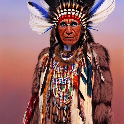 Image similar to a native american shaman with an a shaman mask, wearing an eagle feather outfit, shaman, apache, dakota, cherokee, navajo, lumbee, puebloans, by alex gray and android jones, karol bak, ilya golitsyn, ayami kojima, amano, black panther, moebius, concept art, character design, fantasy, 3 d, 8 k resolution
