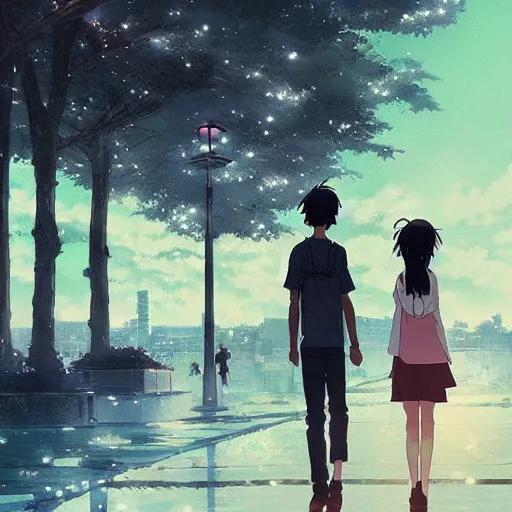 Prompt: Date in Tokyo, Anime concept art Makoto Shinkai