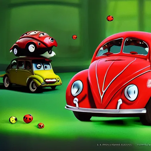 Prompt: a hybrid giant lady bug and'herbie the love bug'car, digital art, imax, 7 0 mm, movie still