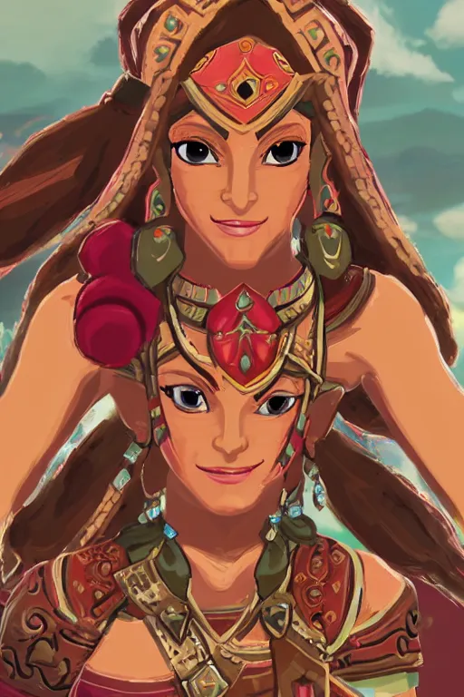 Image similar to an in game portrait of urbosa from the legend of zelda breath of the wild, breath of the wild art style.