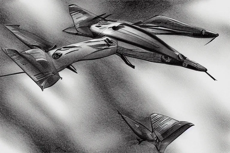 Prompt: thunderbird 3 flying around them, pencil sketch, high detail, hyper realistic,