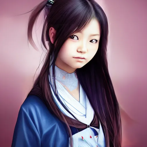 Prompt: beautiful portrait of a japanese highschool girl, digital art, highly detailed