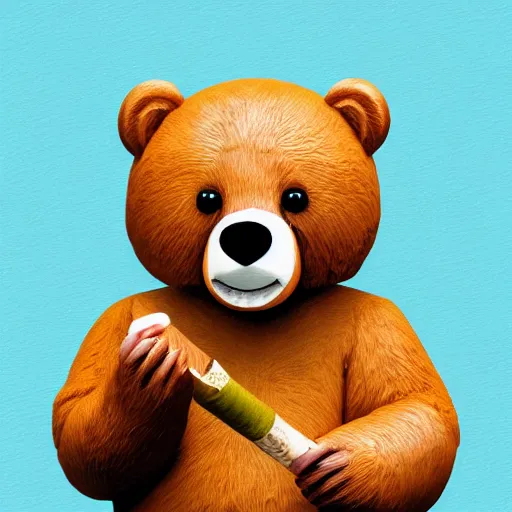 Image similar to a happy bear smoking a joint, photorealistic, 4 k