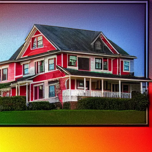 Image similar to a picture of a house taken with a vhs effect overlaying it