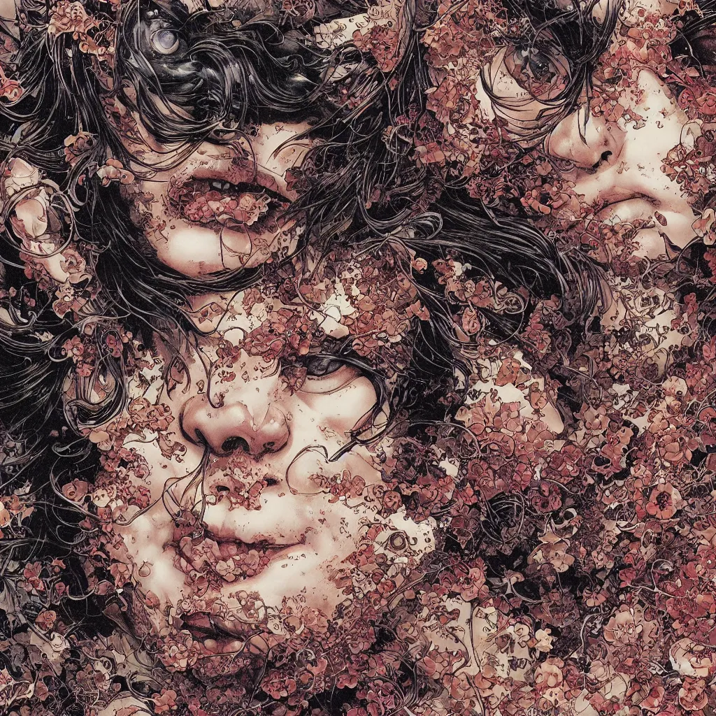 Image similar to closeup of face melting, by yoichi hatakenaka, masamune shirow, josan gonzales and dan mumford, ayami kojima, takato yamamoto