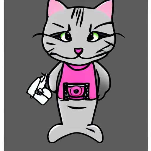 Prompt: cute grey cat holding pistol, comic style, video game, pink background