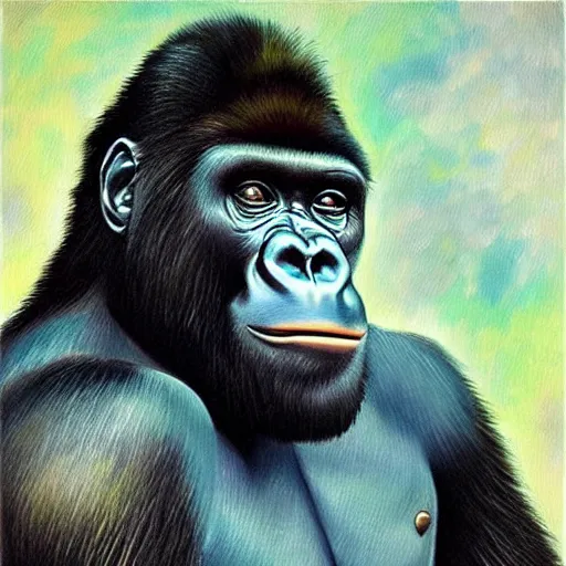 Image similar to a painting of a gorilla, hyper realistic painting in style of van gogh