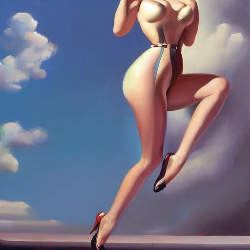 Image similar to a painting in the style of gil elvgren and in the style of boris vallejo.