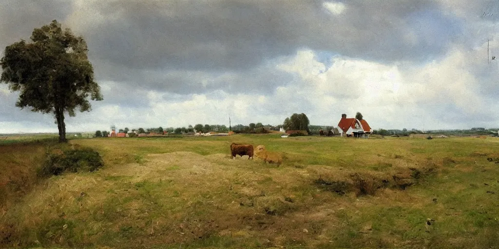 Prompt: Krøyer painting of idyllic danish rural landscape