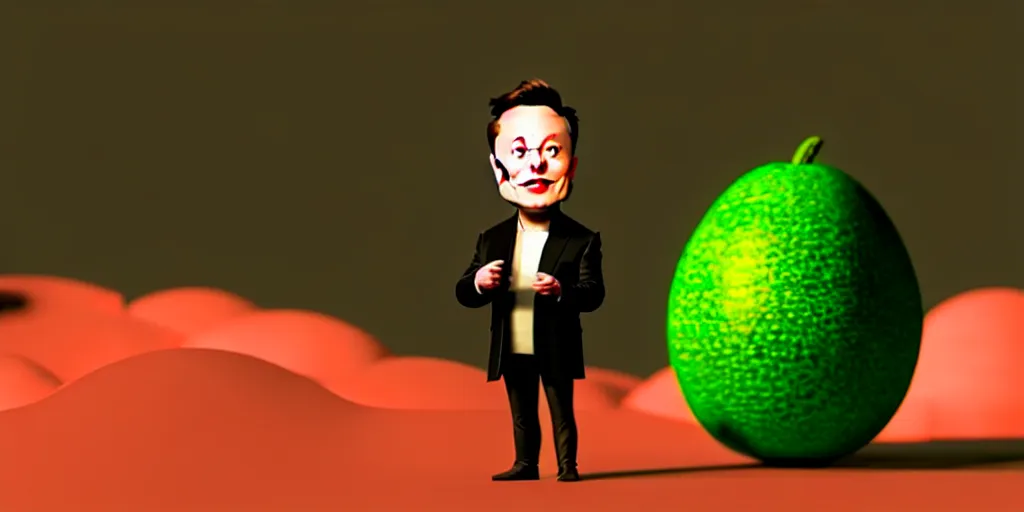 Image similar to elon musk as a melon, hyperrealistic, claymation, volumetric lighting, 3 5 mm film still, concept art