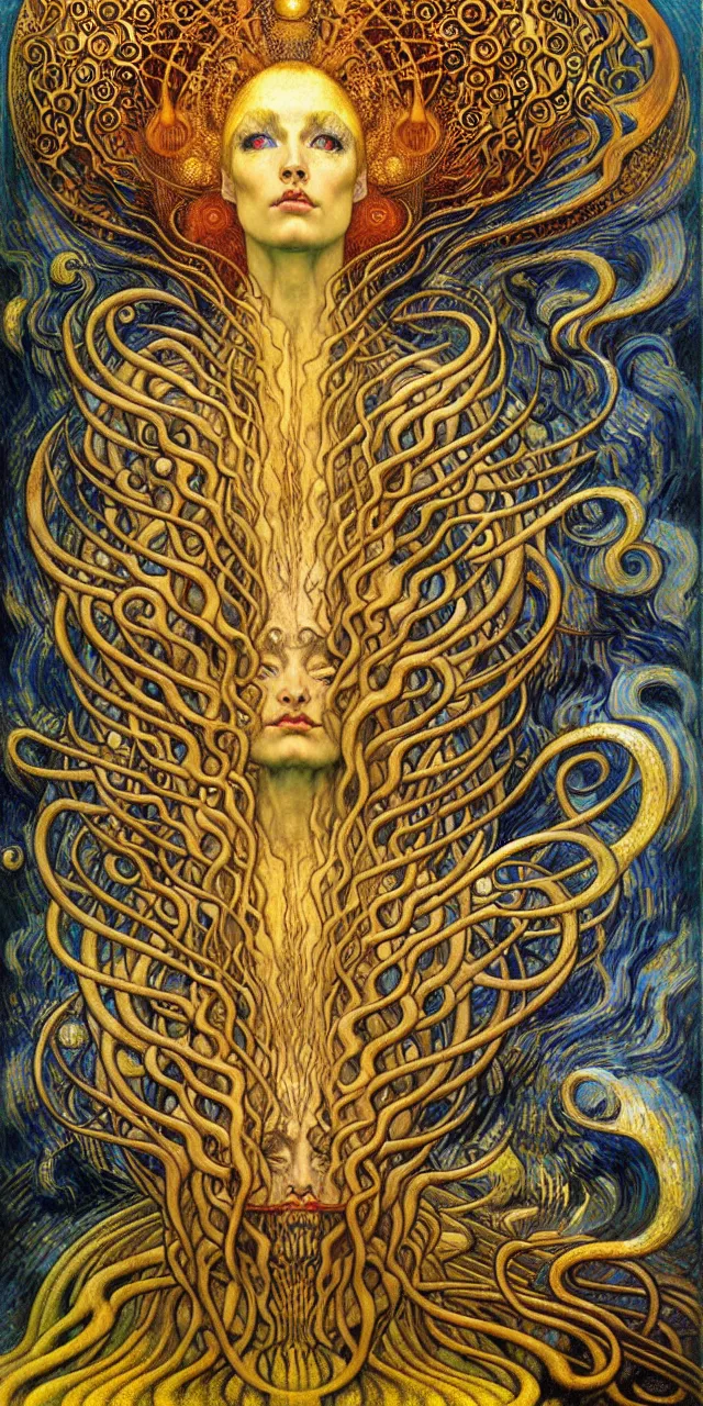 Image similar to Divine Chaos Engine by Karol Bak, Jean Delville, William Blake, Gustav Klimt, and Vincent Van Gogh, symbolist, visionary