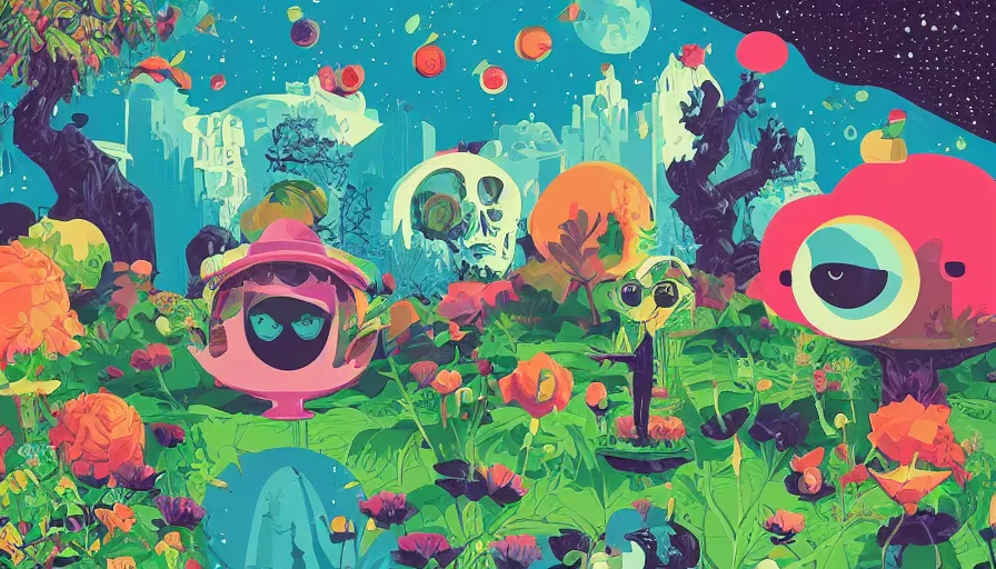 Image similar to the garden at the end of the universe, trippy, mind - bending, tom whalen, mark ryden, chip zdarsky, art station