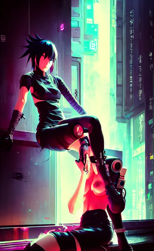 Image similar to cyberpunk anime girl sit in a night bar, cyberpunk oni mask, 3 / 4 shot, street night, beautiful face, grafity, arcane, detail, good face, pose model, concept art, in style of yoji shinkawa, pan ren wei, col price, atey ghailan, by greg rutkowski, aesthetic, digital painting, 3 d