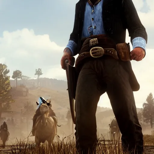 Prompt: Red Dead Redemption Cover Art of Bernie Sanders, RDR2