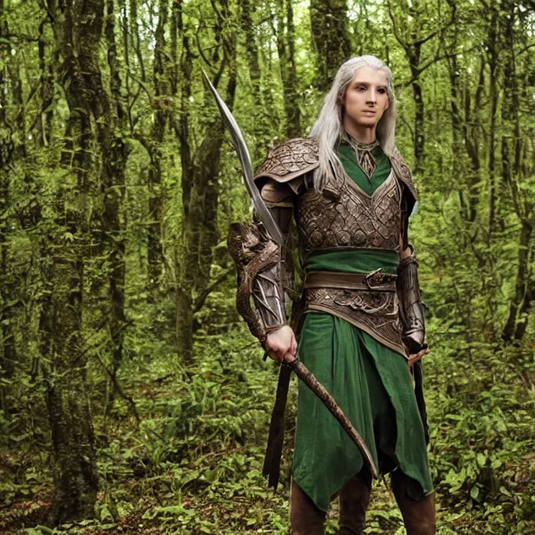 Image similar to elvish male warrior in forest, lord of the rings style