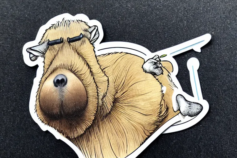 Prompt: a masterpiece illustration of a funny capybara for a sticker