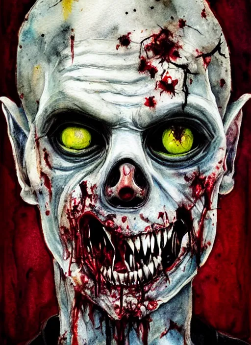 Prompt: zombie hollywood professional acting headshot, david dennis, intricate detailed, studio lighting, charming expression gesicht, hauntingly beautiful zombie, watercolor art, drawn and painted, colored layers, dulled contrast, exquisite fine art, splatterpaint