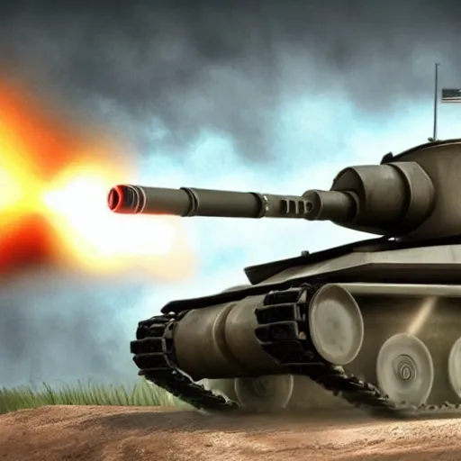 Image similar to futuristic tank firing its main canon, photorealistic, hyper realistic