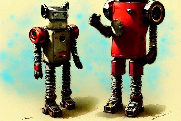 Image similar to adventurer ( ( ( ( ( 1 9 5 0 s retro future robot android dog. muted colors. ) ) ) ) ) by jean baptiste monge!!!!!!!!!!!!!!!!!!!!!!!!! chrome red