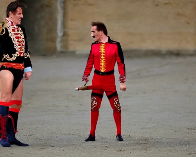 Prompt: Barry Chuckle's horrendously unlucky first day as a matador