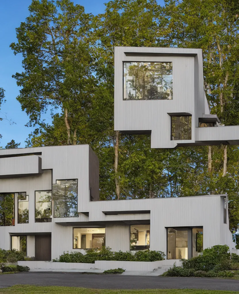 Prompt: an alex grey style home with mandelbrot architecture, fibonacci sequence windows, zillow photo, in the style of david chipperfield and gregory crewdson