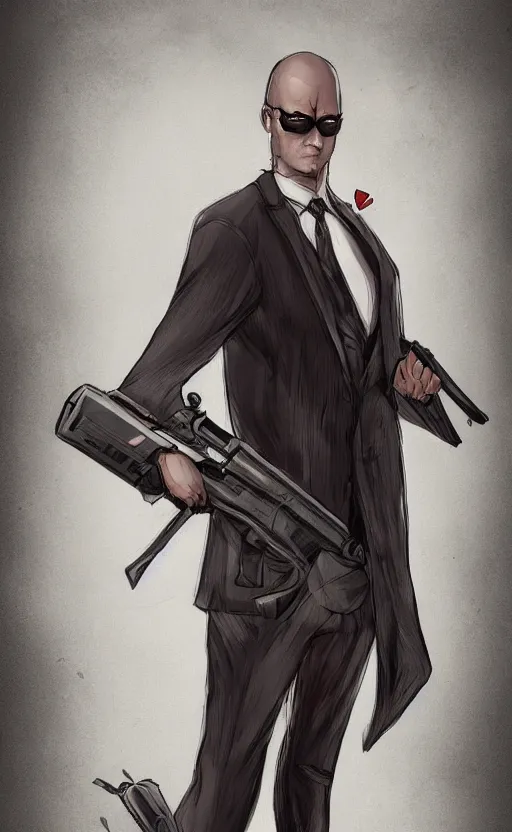 Image similar to rabbit as a hitman, suit and tie, with silenced gun, dynamic lighting, fantasy concept art, trending on art station, stunning visuals, creative, cinematic, ultra detailed, comic strip style