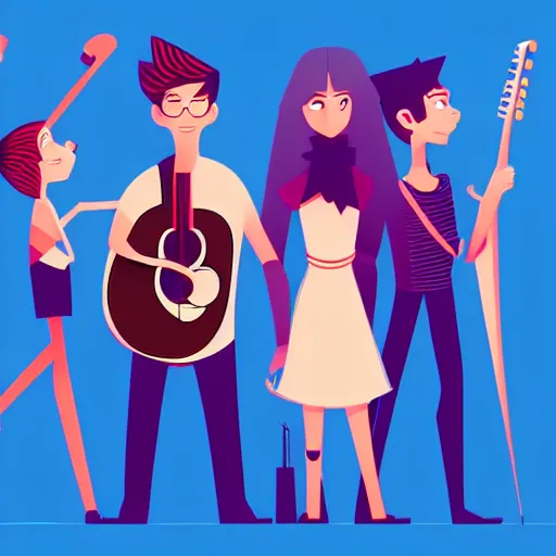 Image similar to 2 d character design, music group, vector art, digital art, portrait, 4 k, 8 k, sharp focus, smooth, illustration, concept art, pop band