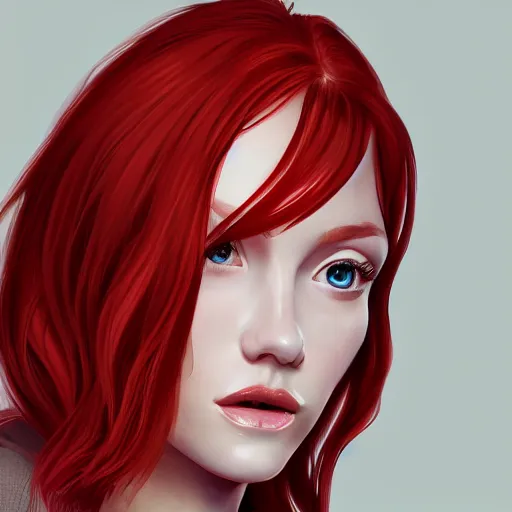 Prompt: Portrait of a beautiful red-haired woman, ultra detailed, digital art, trending on ArtStation