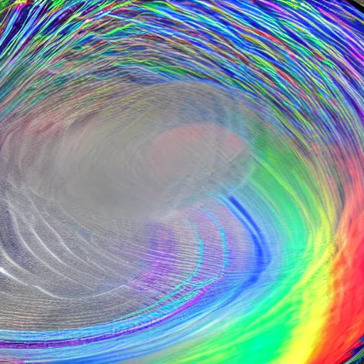 Image similar to gravity bomb warping space and creating a translucent rainbow diaphanous vortex