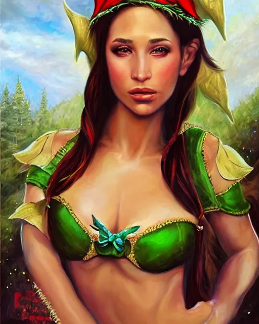 Image similar to abella danger as a beautiful elf princess, oil painting, by laura sava and julie bell