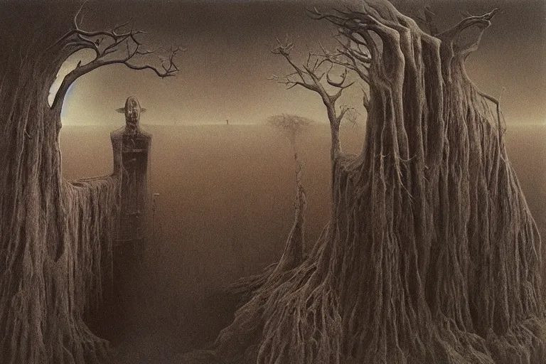 Image similar to zdzislaw beksinski painting of dunwitch horror