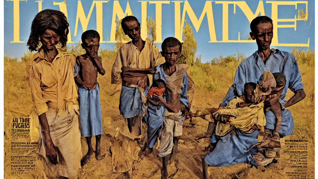 Image similar to 1 9 8 4 ethiopian famine and drought, in the cover of time magazine, 8 k