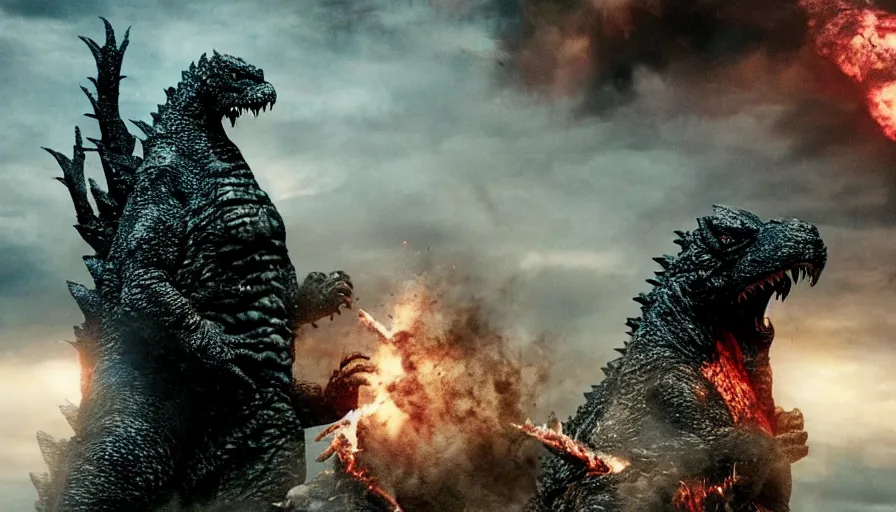 big budget horror movie godzilla fights a giant killer | Stable Diffusion