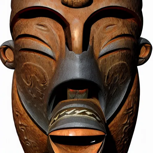 Image similar to a tribal mask in the style of Marc Simonetti