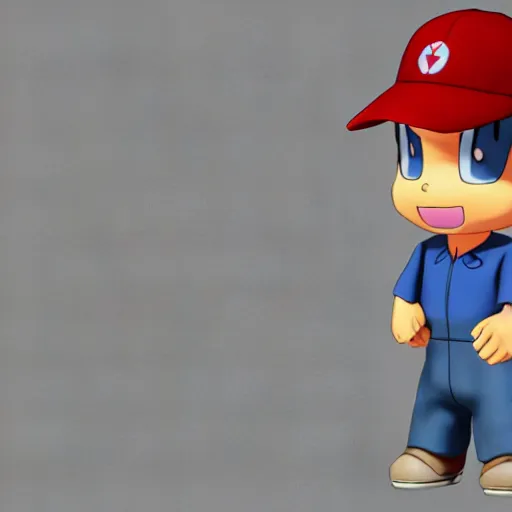 Image similar to 3 d render of ash ketchum, in the background pallet town