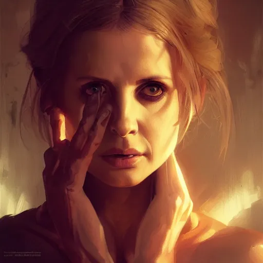 Prompt: Portrait Sarah Michelle Gellar, marvel comics, dark, intricate, highly detailed, smooth, artstation, digital illustration by Ruan Jia and Mandy Jurgens and Artgerm and Wayne Barlowe and Greg Rutkowski and Frank Frazetta