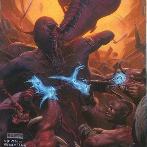 Prompt: Stable Diffusion beats Dalle 2 in a Mortal Kombat tournament cover art by Wayne Barlowe